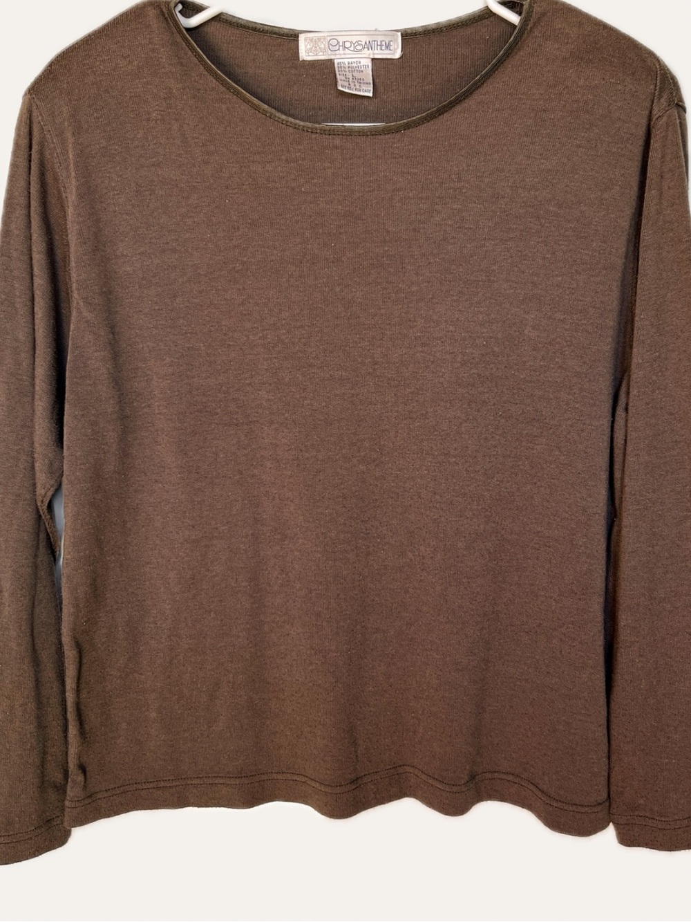 Vintage Chrysantheme Brown Minimalist Long Sleeve Knit Top Women’s L 90s Y2K Era